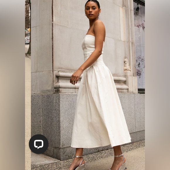 DROP-WAIST STRAPLESS TWILL DRESS - Picture 3 of 11